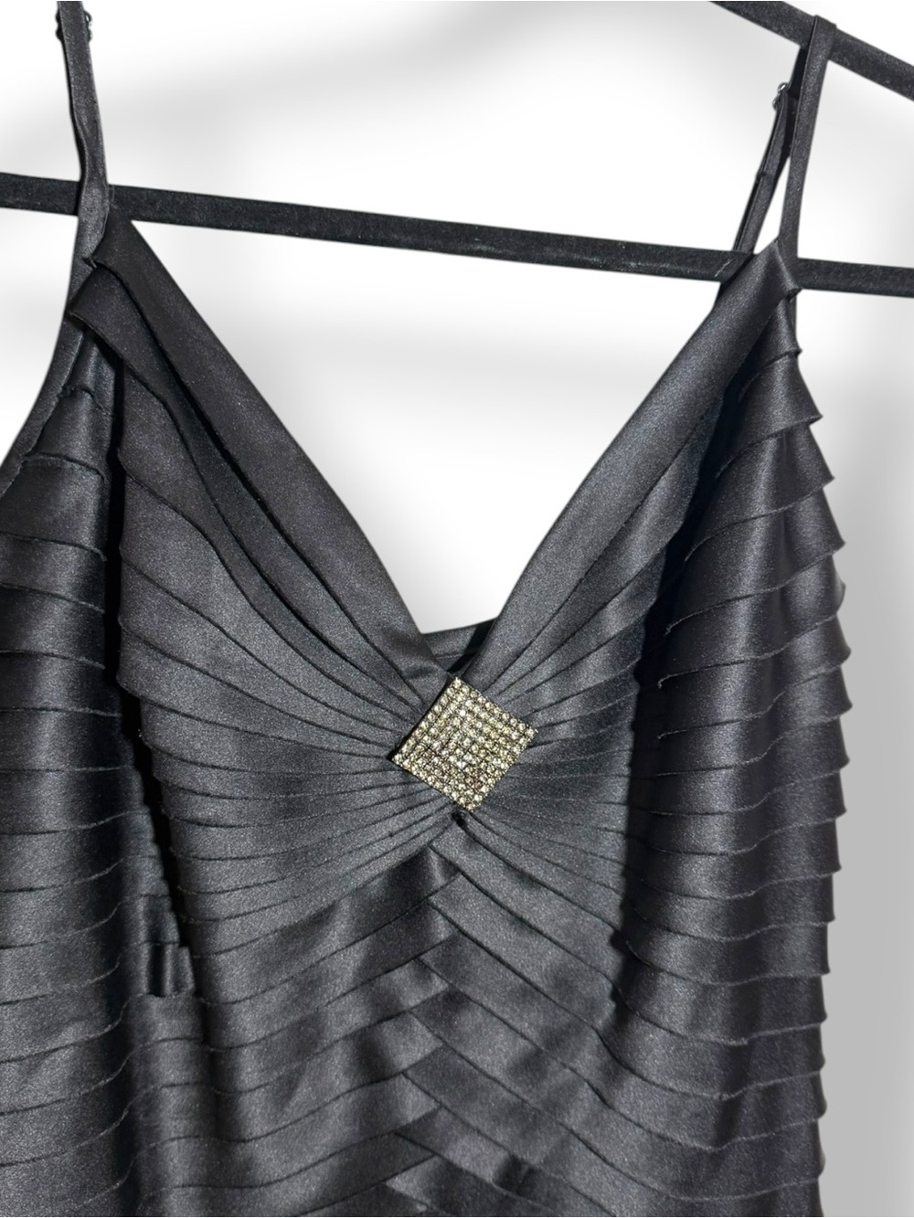 Tadashi Shoji Black Spaghetti Strap Vintage Evening Gown - Picture 2 of 8